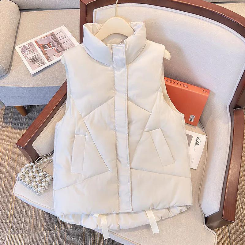 Autumn Winter Down Vest Women Fashion Stand Collar Zipper Thick Warm Waistcoat Jacket Female Casual Sleeveless