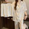 Cute Chef Cake Cloud Cotton Pajamas Women'S Summer Short-Sleeved Cardigan Three-Piece Loungewear