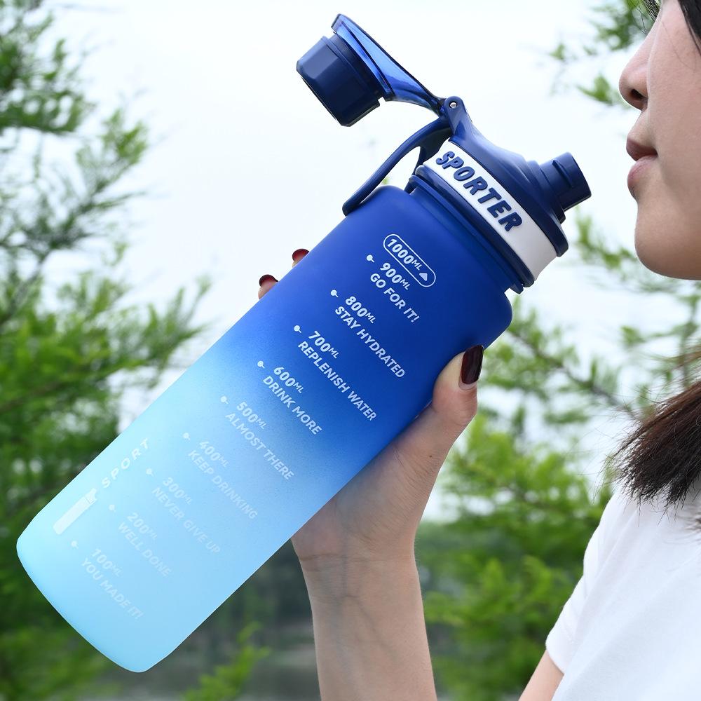 1000ML Large Capacity Sports Water Bottle with Time Marker Outdoor Travel Gym Fitness Jugs Leakproof Plastic Bottles Drinking