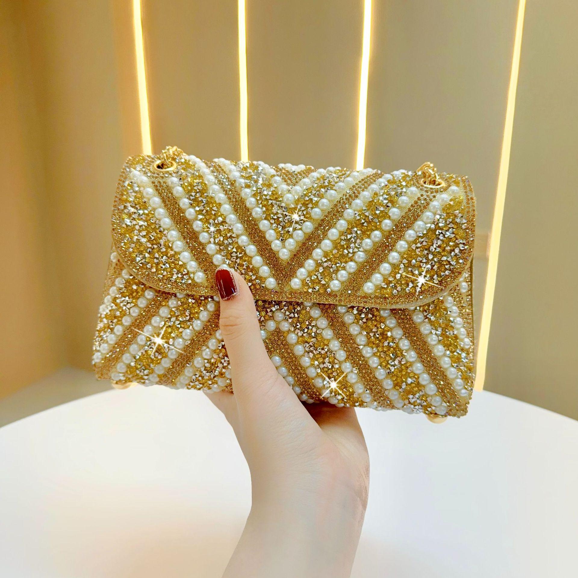 

Елегантна вечірня жіноча сумочка через плече Cheongsam з діамантовими перлами золотий