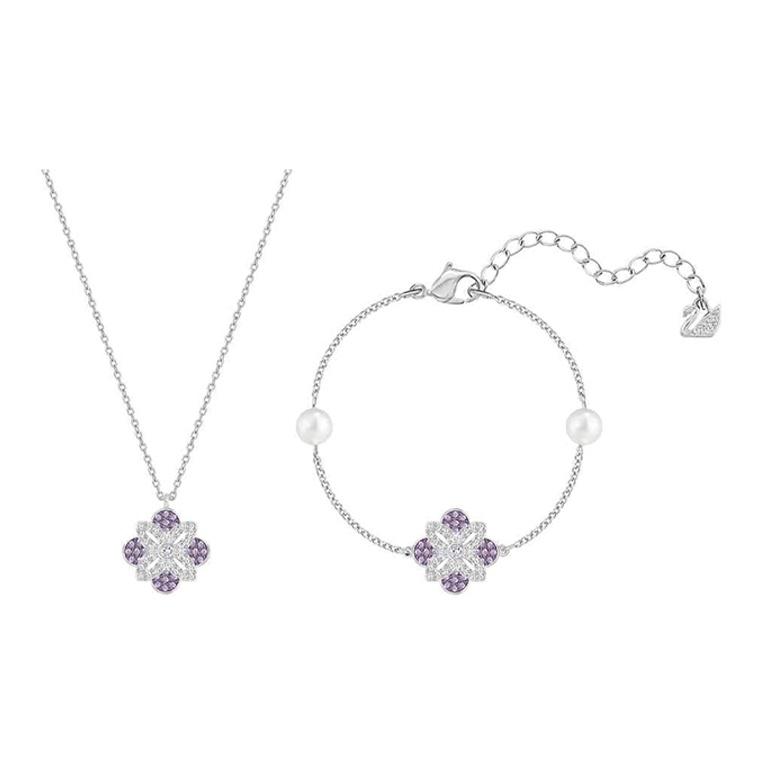 Swarovski Gourme Series Imitation Crystal Necklace And Bracelet Set Women Jewelry Platinum 5295113 White Gold