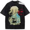 Violet Evergarden Vintage Loose Washed T-Shirt, Personality Clothing, All-Season Wear, Retro Fashion Streetwear, Trendy & Soft