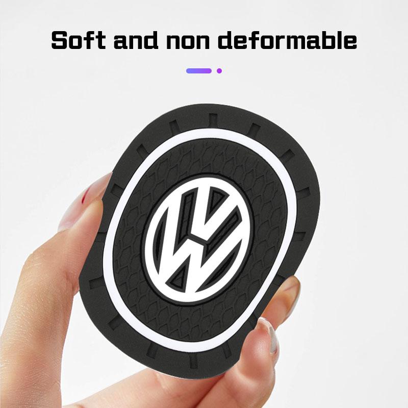 HAT1 2pcs Car Cup Holder Mat Leather Water Coaster Pad For VW Volkswagen VW ID3 ID4 Golf 7 8 MK8 T-cross Passat B8 Tiguan Jetta Skoda