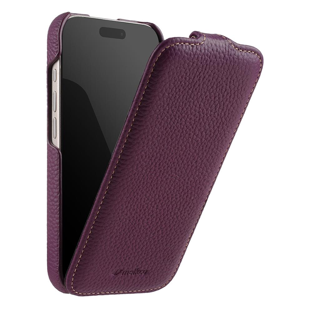 MELKCO For iPhone 17 Pro Case Compatible with MagSafe Vertical Flip Genuine Cow Leather+PC Phone Cover
