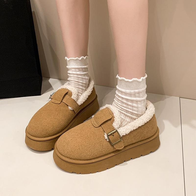 Autumn and winter new casual toe cotton slippers women's platform sole plush warm wool cotton shoes