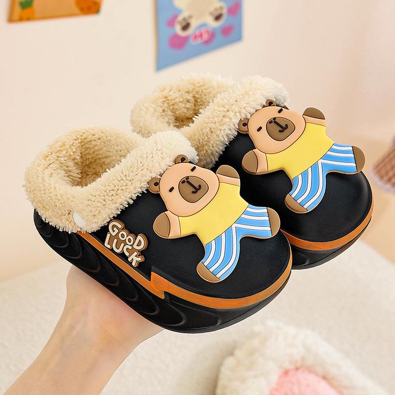 

Ultra-light Detachable Cartoon Cotton Slippers for Kids - Non-slip, Thick-soled Indoor Shoes Size 24-25