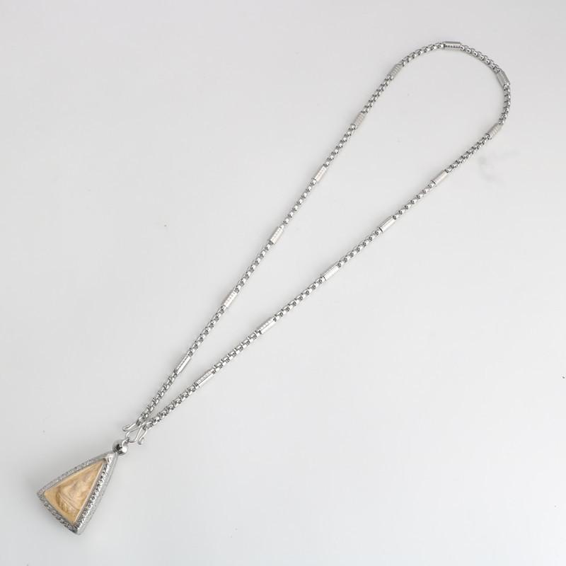 Guan Gong & Guanyin Pendant Necklace: Stainless Steel Beaded Chain with Pearl and Square Thai Amulet - Unisex Titanium Steel.