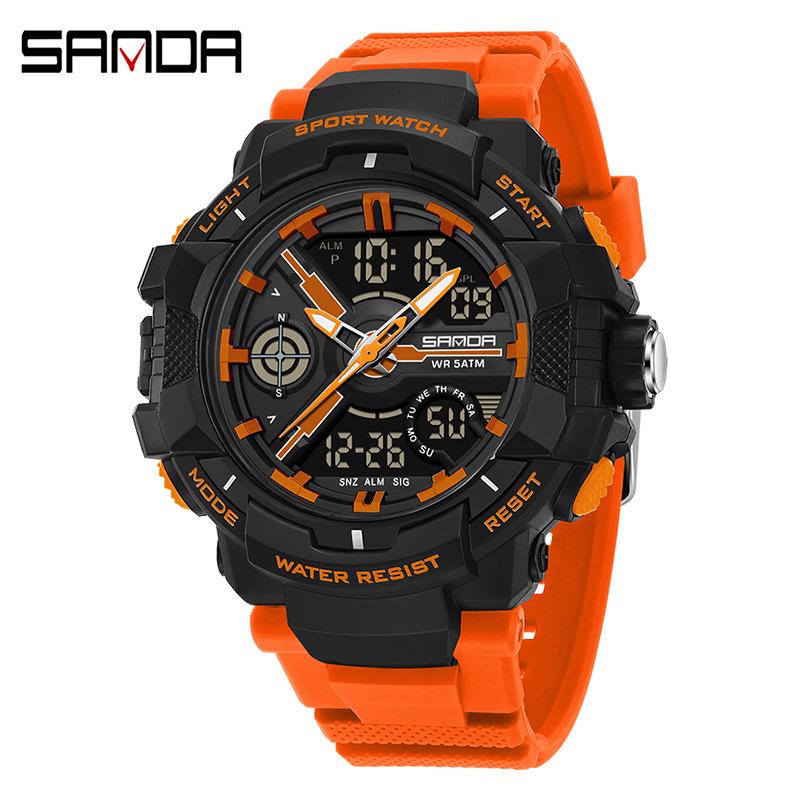 Sanda Çok Fonksiyonlu Kronograf Su Geçirmez Spor Saati Gençler için Çift Ekranlı