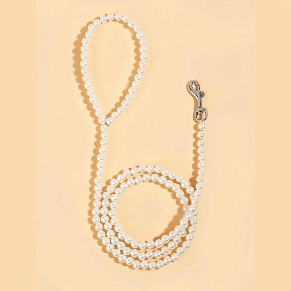 

Bite Resistant Beaded Dog Leash Artificial Pearl Pet Training Leash Outdoor Walking 120 cm/47.24 in белый