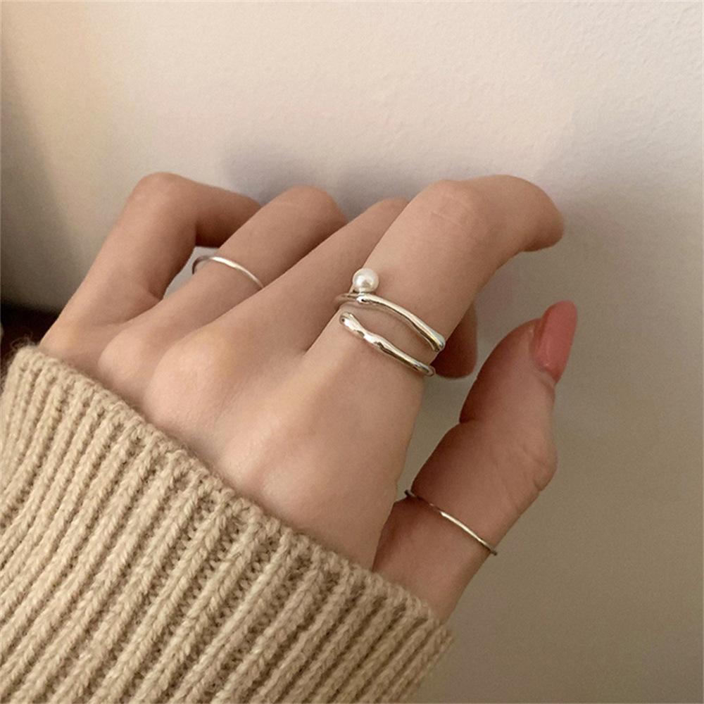 Korean version of pearl open ring women s personality design sense simple ring tide