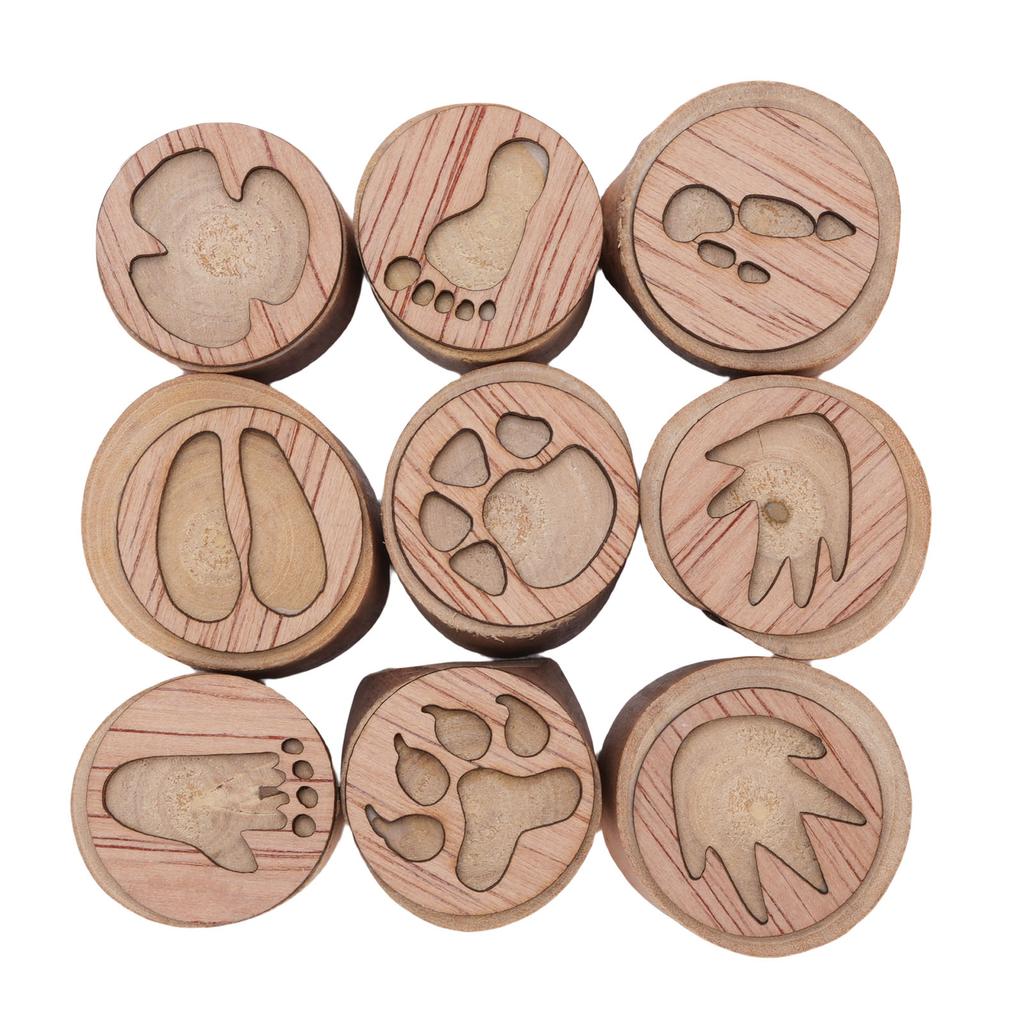 9Pcs Animal Footprint Stamps Wooden Wild Animal Tracks Stamp Set Mini Handmade for Crafting Decorative Projects