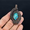 Blue Copper Turquoise Handmade Gemstone Pendant, 999 Copper Wire Wrapped Pendant Antique Jewelry, For Engagement Gift