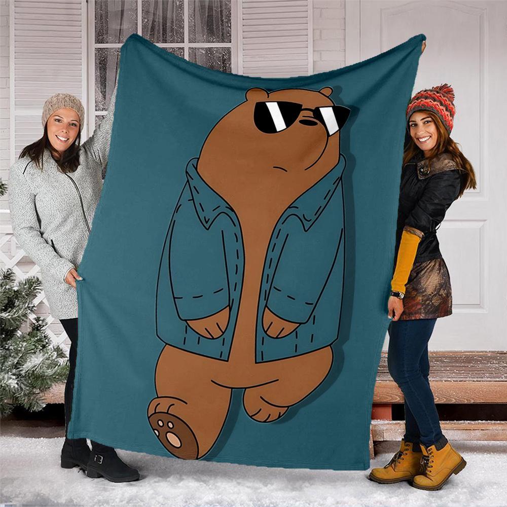 1pc Bear Print Outdoor Flannel Blanket, Lightweight Warm Cozy for Travel Camping Office Soft Polyester Fabric