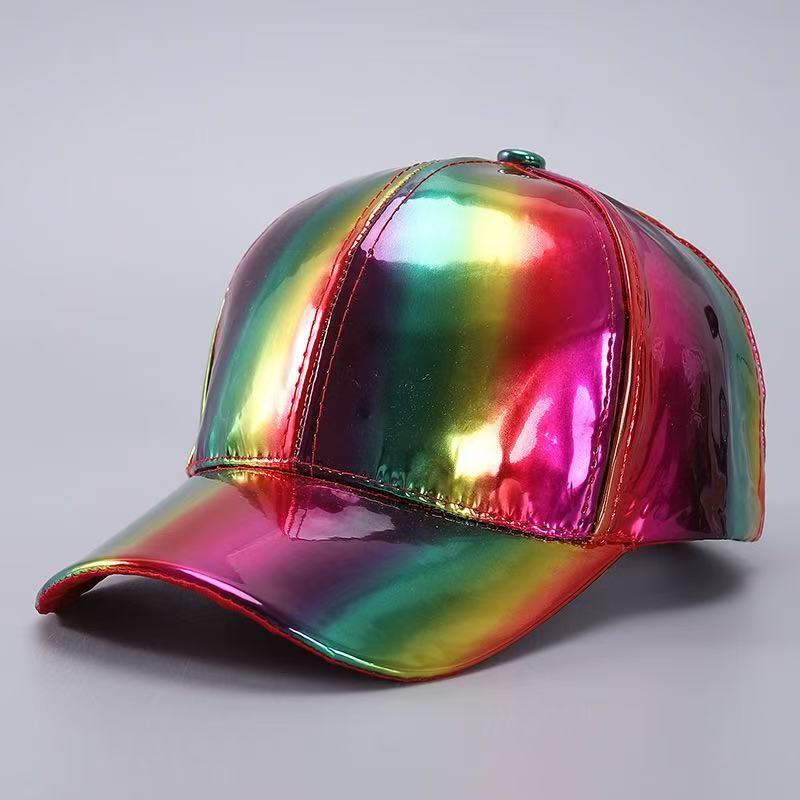 Laser PU Hat Solid Color Street Waterproof Duck Tongue Hat Sunshade Colorful Leather Baseball Hat PU Colorful