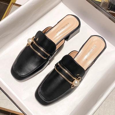 Baotou Half Slippers Women's New Heelless Lazy People Wear Thick Heels Large Size Women's Shoes