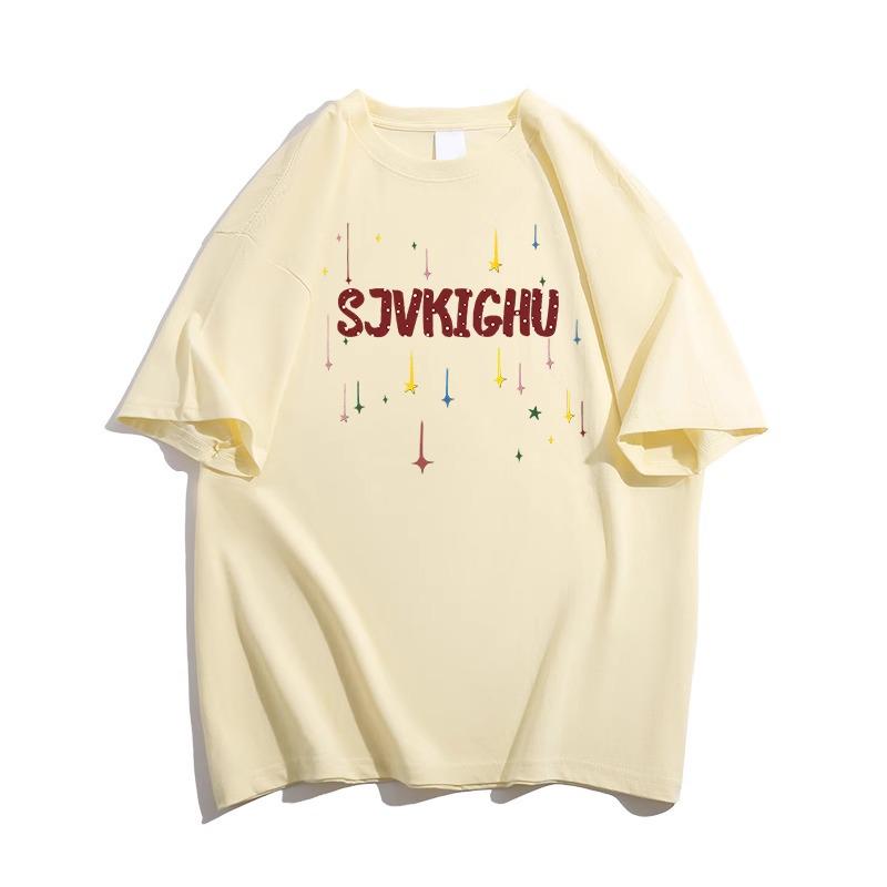 

Женская хлопковая футболка в колледжском стиле со звездой и буквой: Свободный крой, короткий рукав, тренд лета на все случаи жизни M (up to 50kg) абрикосовый