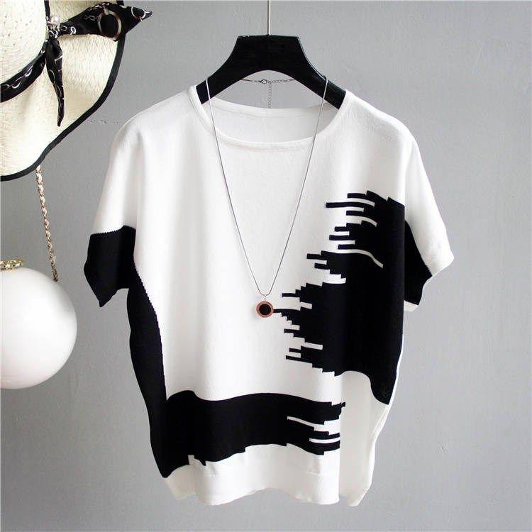 T-shirt a Maniche Corte da Donna Estiva Larga Top da Donna Taglia Forte Maglione Base in Maglia