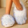 Fashion Elegant Mix Color Fur Slippers Women Winter Faux Fur Warm Indoor Plush Slides for Woman Round Toe Non Slip Cotton Slippers Lady