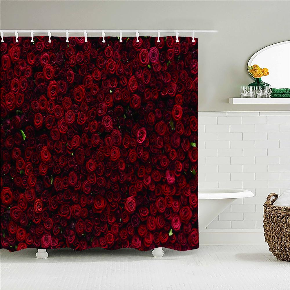 Rideau de douche Fleurs Roses Tulipes Colorées Arbres Rideaux de Salle de Bain Nature Fleur Tissu Polyester Imperméable Écran Baignoire Décor