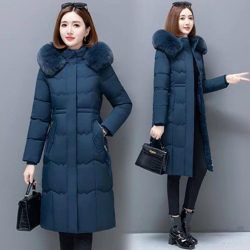 Winter Parka Women Puffer Jacket Thickened Slim Cotton-padded Jacket Warm Fur Collar Hooded Long Sleeve Coat Outerwear