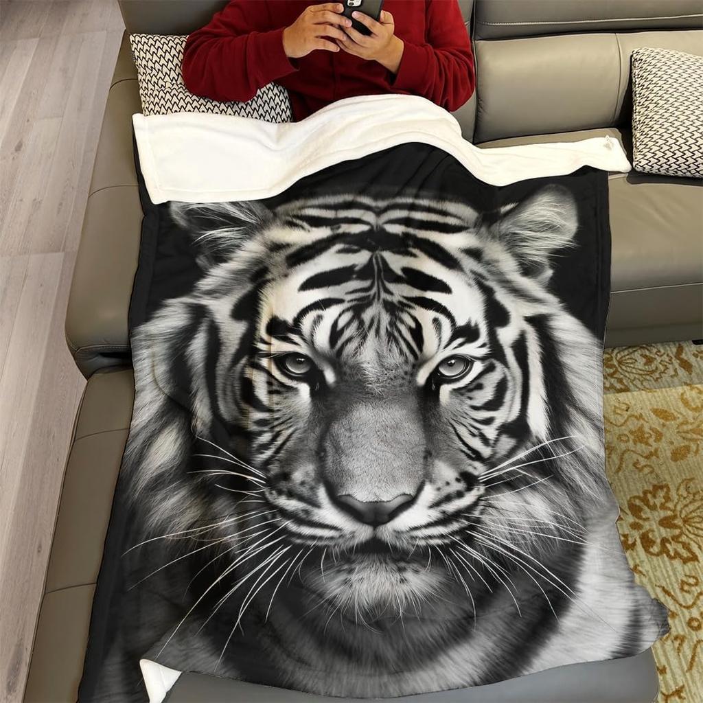 Weißer Tiger Überwurf Dünne Decke Tiere Bedruckt Leicht für Sofa Heimdeko Geschenk für Löwen Tiger Elch Bären Hunde Katzen Liebhaber