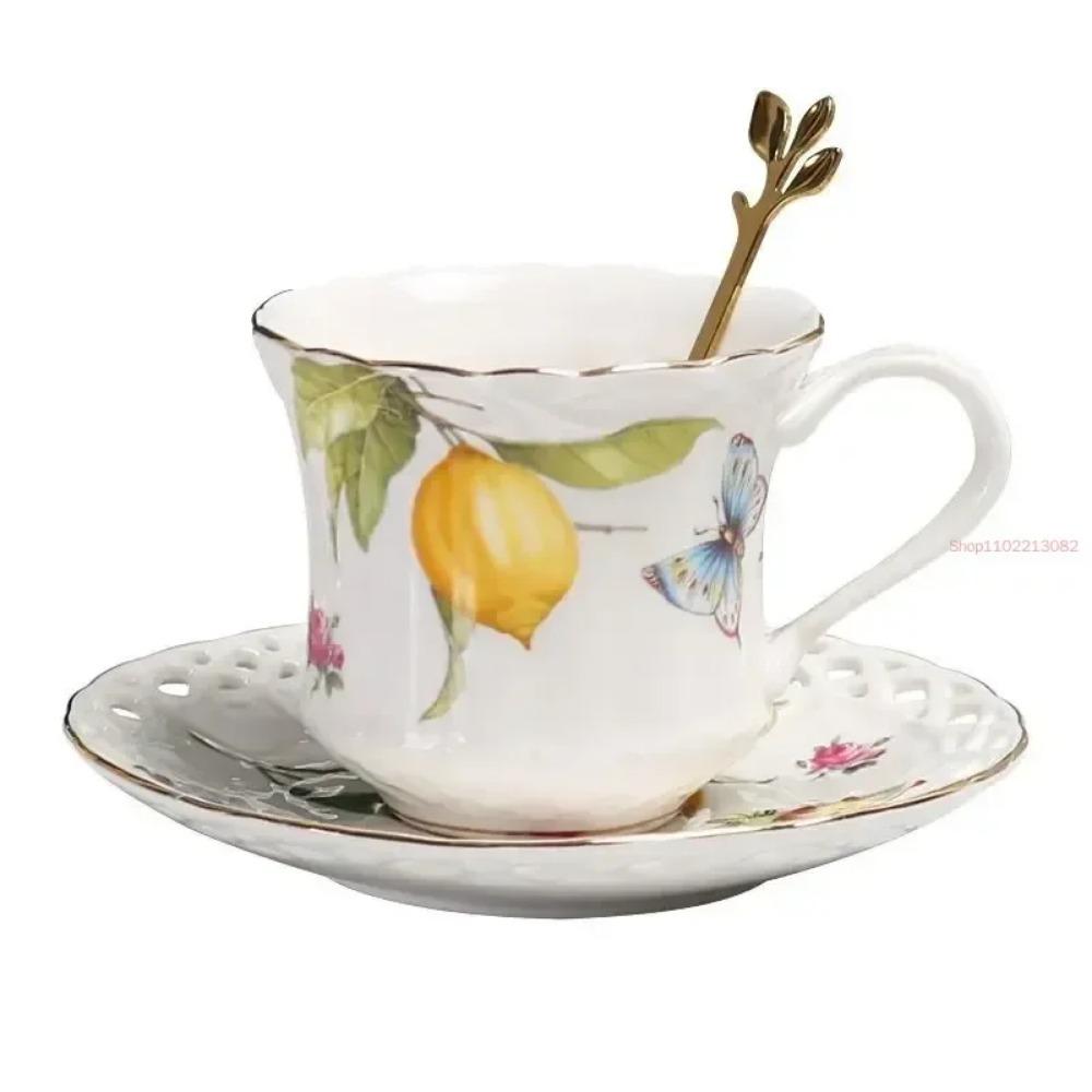 European Style Lemon Pattern Cups, Tea Cup Saucers Steak Plate Bowl Plate Dinnerware, Cute Coffee Mug Afternoon Tea Tableware