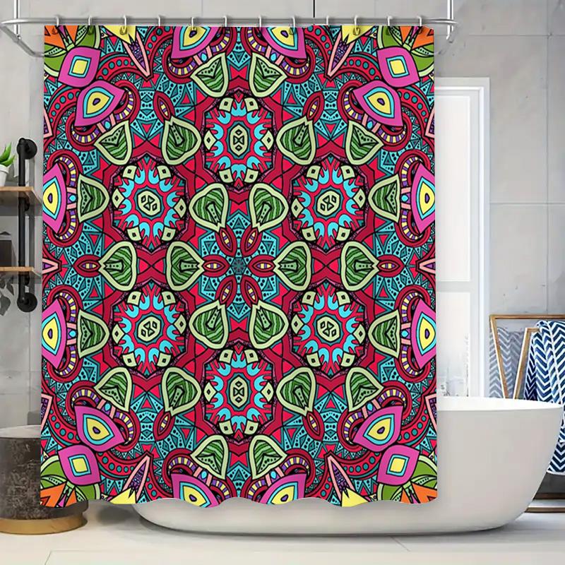 

Kaleidoscope Shower Curtain Boho Chic Pattern With Pink And Blue Accents For Bathroom Decorations W60H190(CM)-1 Pcs