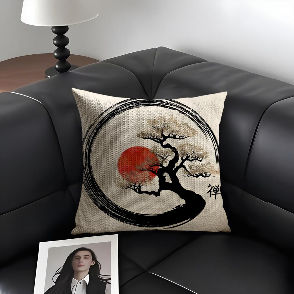 Chinese Ink Painting Style Pillow Case Natural Linen Organic Fabric Double-Sided Printing Sofa Home Decor Gift Cushion Cover