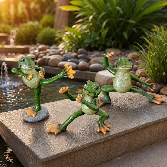 Yousheng Kung Fu Frogs Resin Sculpture, Outdoor Garden & Desktop Decor with Realistic Details, Weatherproof Handcrafted Ornament for Patio, Pond, Home