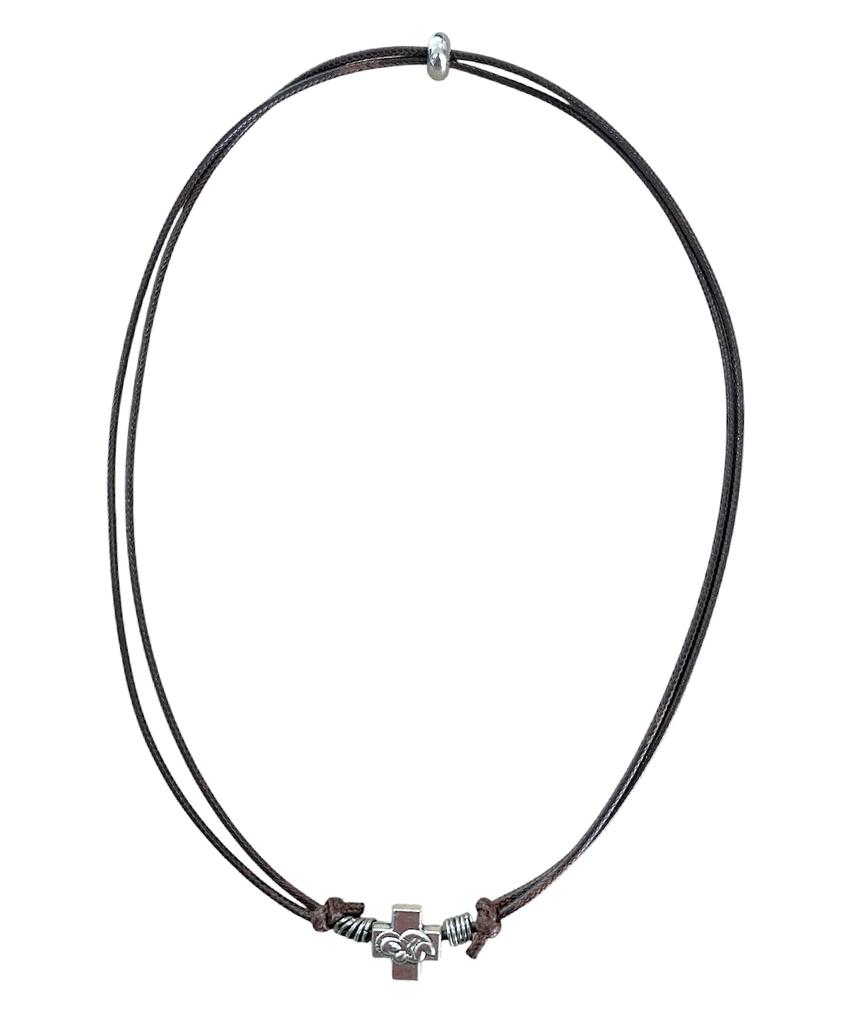 Sk8Er Rock Void Cross String Necklace ((Brown))