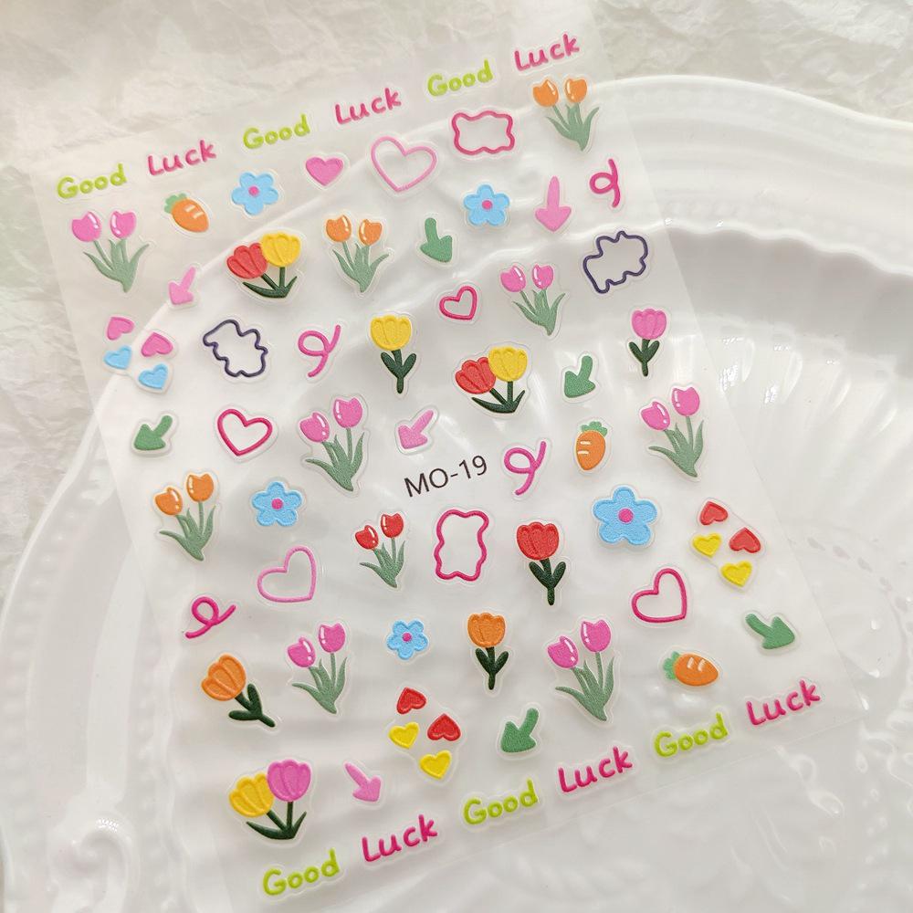 Floral & Cartoon Nail Art Stickers: Flowers, Daisy, Tulips, Rabbit, Love, Butterfly Decals