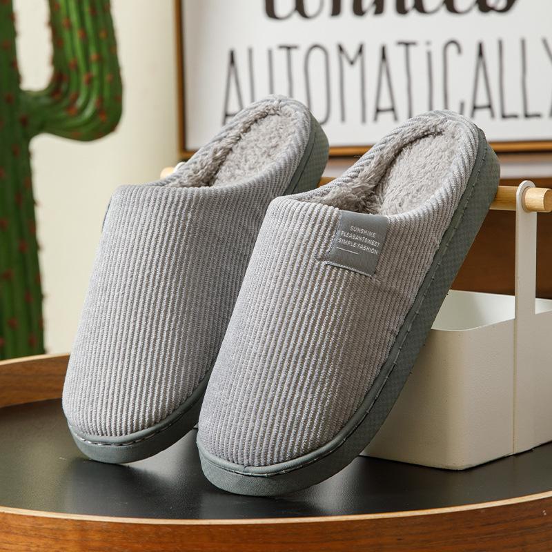 Men's and Women's Warm Autumn Indoor Wool Slippers - Non-Slip, Plus Velvet Cotton for Couples