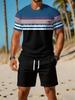 Sommer Neu Herren Kurzarm Shorts Set - Street Casual Mode Bequem Weich Atmungsaktiv 3D Streifen Muster Druck