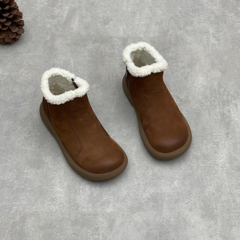 New Style Snow Boots, Round Toe Shoes, Flat, Thickened, Warm Women's Ankle Boots, Cotton Boots