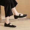 2301 Flat Shoes Women's Thick Heel New Square Head Silver Word with Mary Jane Shoes French Low Heel Light Mouth Single Shoes