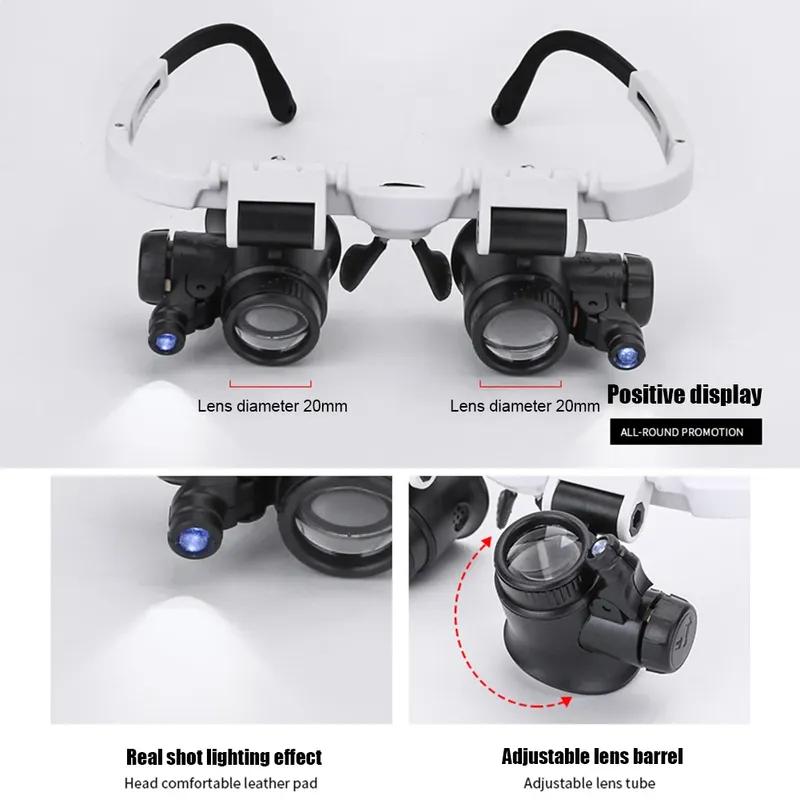 1~10pcs Telescopic Magnifier Glasses Loupes with 2 LED 8X/15X/23X Lens Observation Magnifying Eyewear Jewelers Watchmaker Repair
