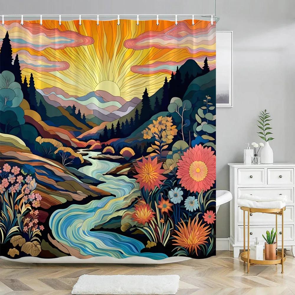 Abstract Art Impressionist Shower Curtain Beautiful Colourful Painting  Polyester Fabric Washable Shower Curtains Bathroom Decor