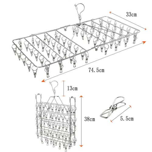 70+10 Stainless Steel Clothespins for Laundry and Drying, Stainless Steel Clothespins, 70 Clothespins, Foldable, Easy to Store, Large Capacity with 70
