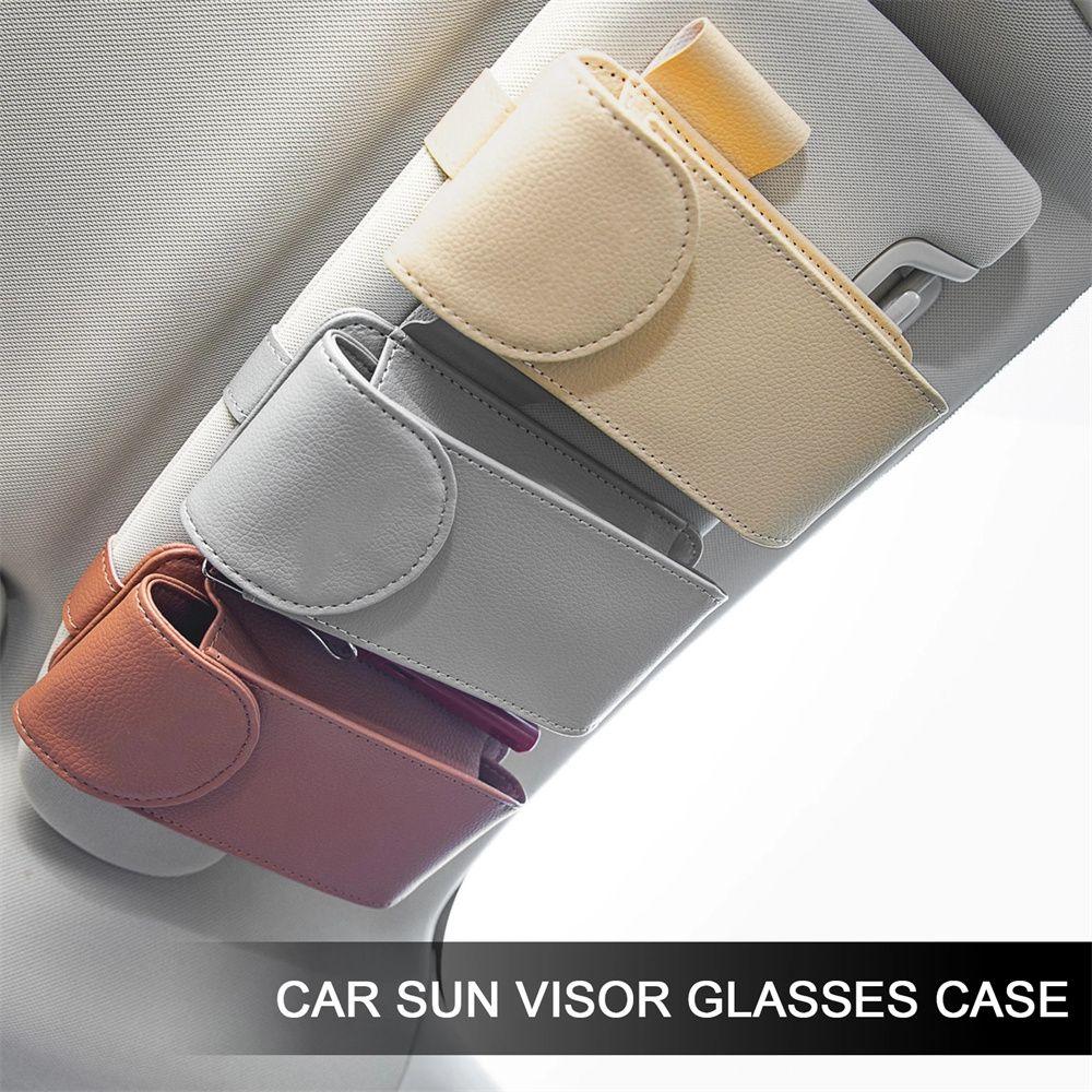 Car-styling Storage Holder Leather Sun Visor Point Pocket Sunshade Bag Organizer Bag IC Card Holder