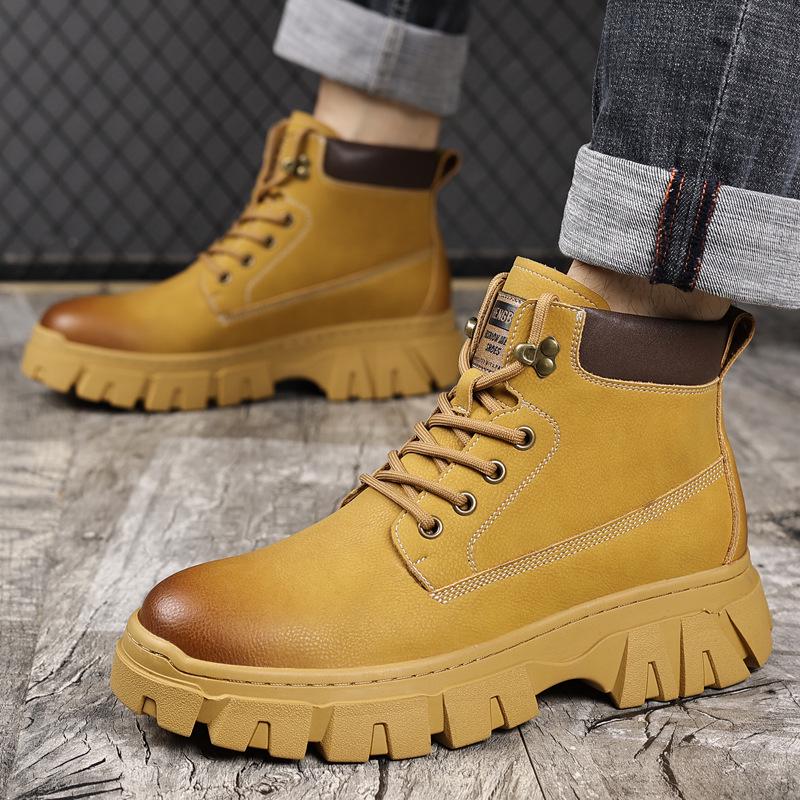 New Yellow Thick-Soled Martin Boots - Plush, Warm, Casual Hiking Boots for Autumn/Winter