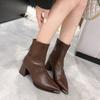 2026  Autumn Winter Fashion Pointed Toe Ankle Boots Women Zippers Thick Heels Shoes Street Style Banquet Party Short Botas Mujer
