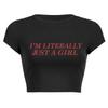 New European and American Spice Girls alphabet-printed navel top summer round neck pullover slim shoulder sleeves short T-shirt
