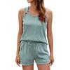 Damenmode Einfarbig Rundhals Ärmelloses Tank Top Tasche Shorts Casual Set
