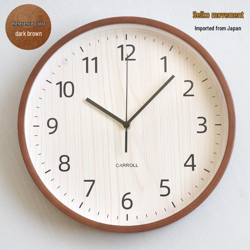 Nordic Solid Wood Silent Wall Clock for Living Room and Bedroom