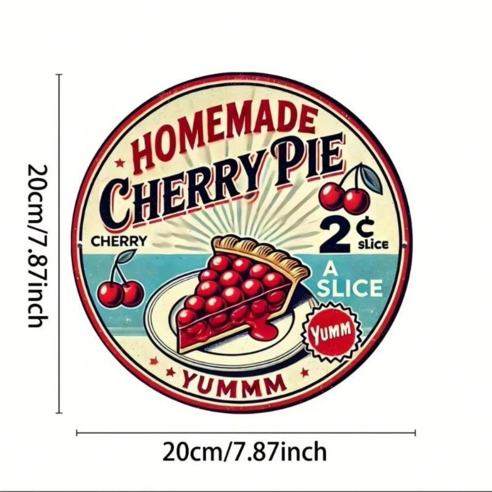 Vintage Cherry Pie Metal Tin Sign Round Aluminum Wall Art Kitchen Decor