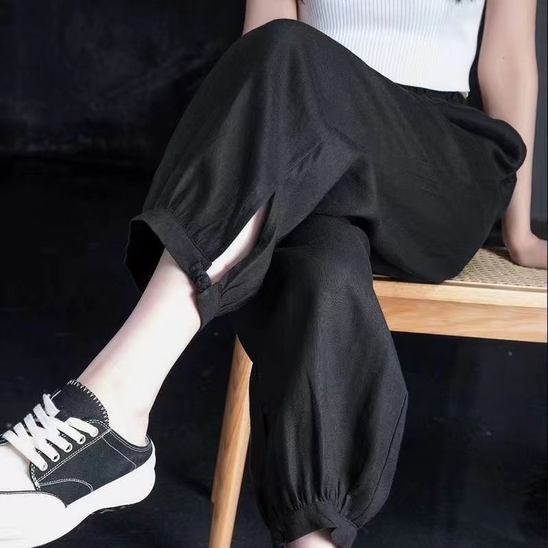 

Женские повседневные широкие брюки на лето, женские свободные укороченные брюки больших размеров, завязывающиеся на щиколотке брюки-харен 3XL