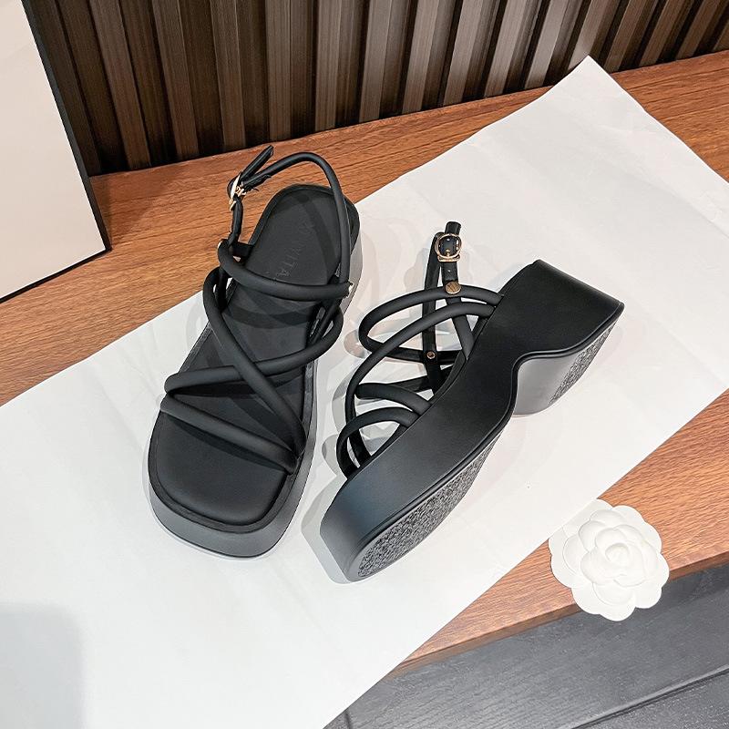 Platform sandals women's spring and summer new outer wear wedge heel Roman shoes muffin bottom fairy wind beach vacation cool slippers woman