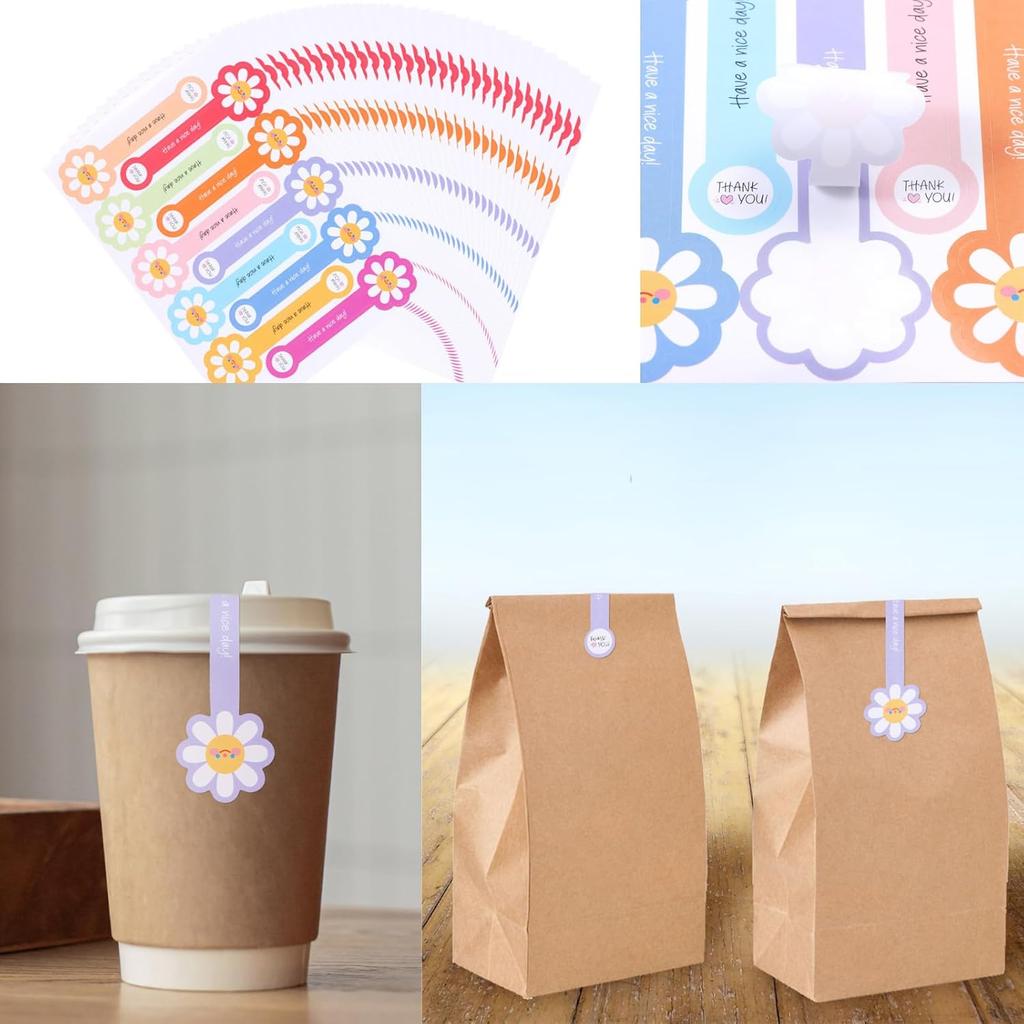 Beyonday 300pcs Handmade Lollipop Baking Stickers for Cake Box/T/Jars/Coffee Cups/Bottles, Long Label Flower Sealing Bakery Stickers for Gift