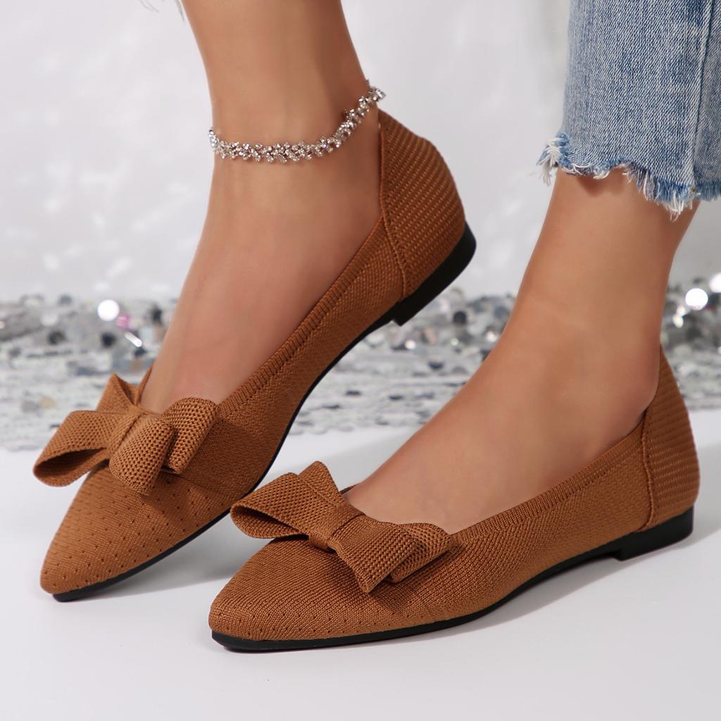Sharp pointed soft sole shallow mouth single shoe spring new elegant sexy bow tie women's simple comfortable flat shoes