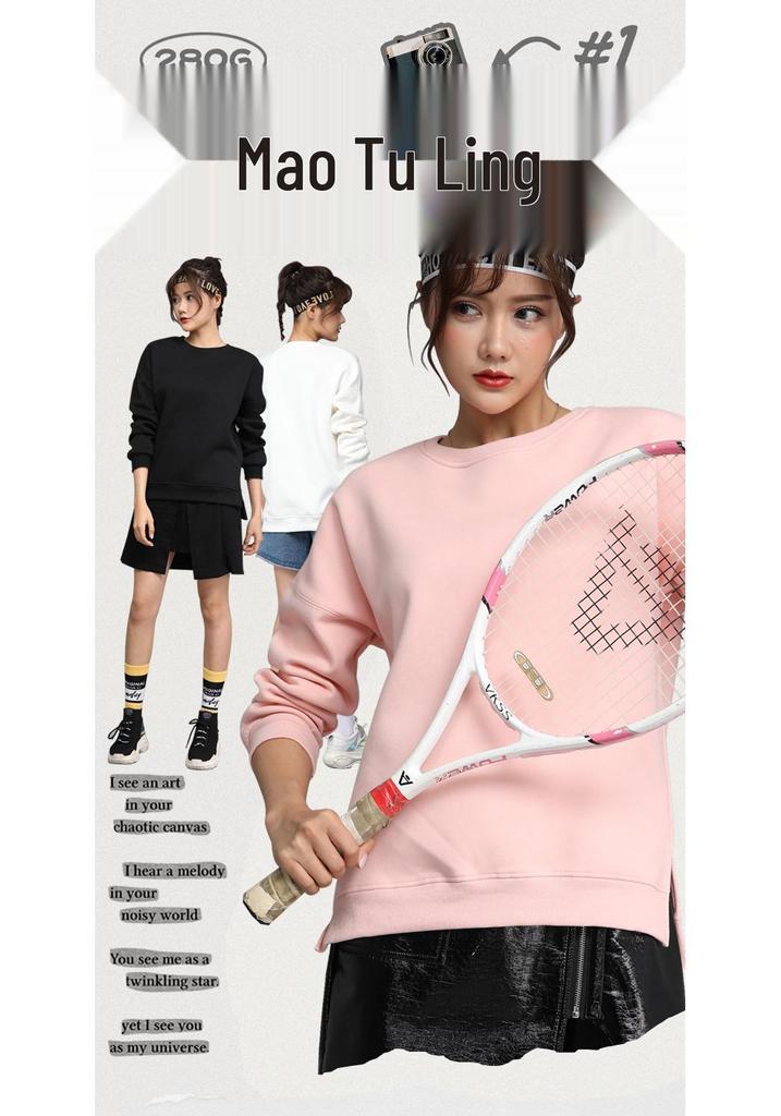 Women's 280g Thin Style Round Neck Pullover Sweatshirt - Solid Color, In Stock